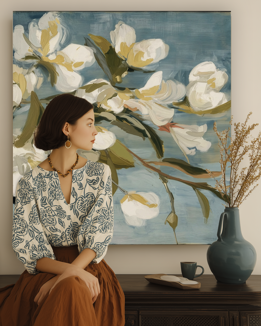 Salt Washed Bloom II lifestyle mockup – framed botanical print in a coastal styled interior