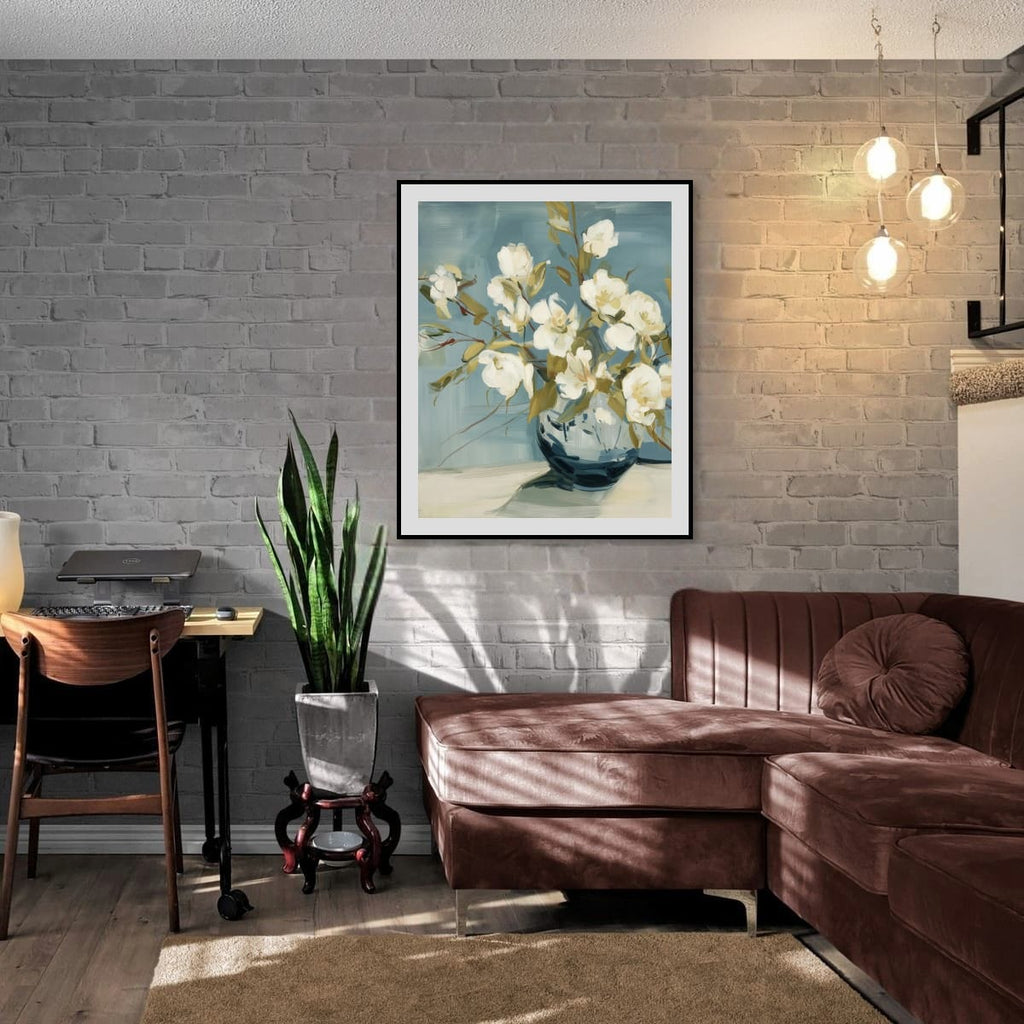 Salt Washed Bloom I room view – floral fine art print displayed in a home interior