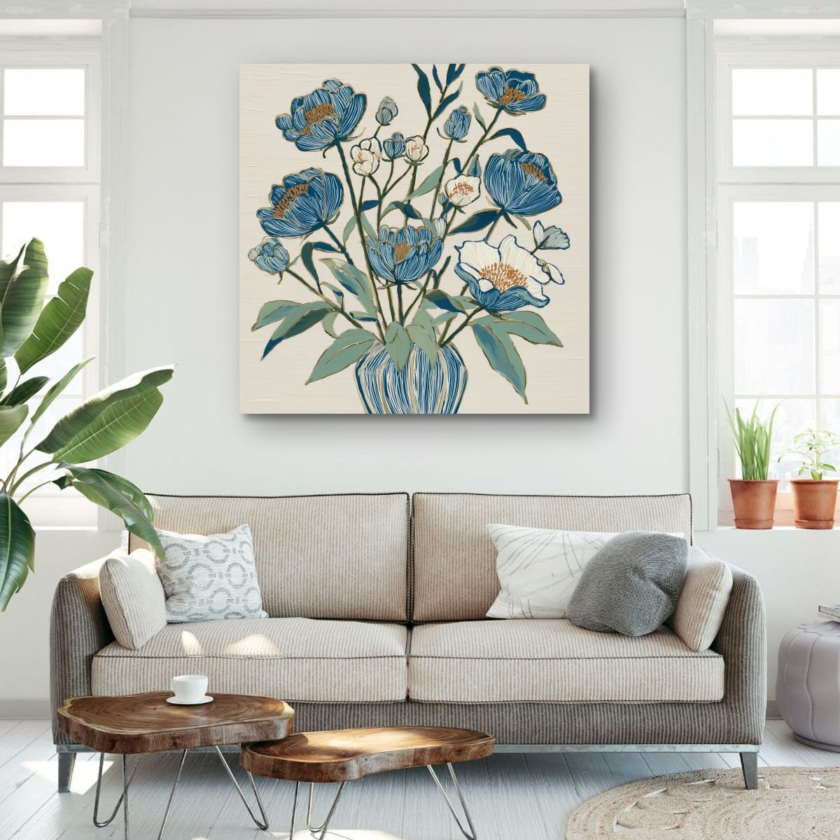Indigo Block Study III room view – botanical fine art print displayed in a home interior