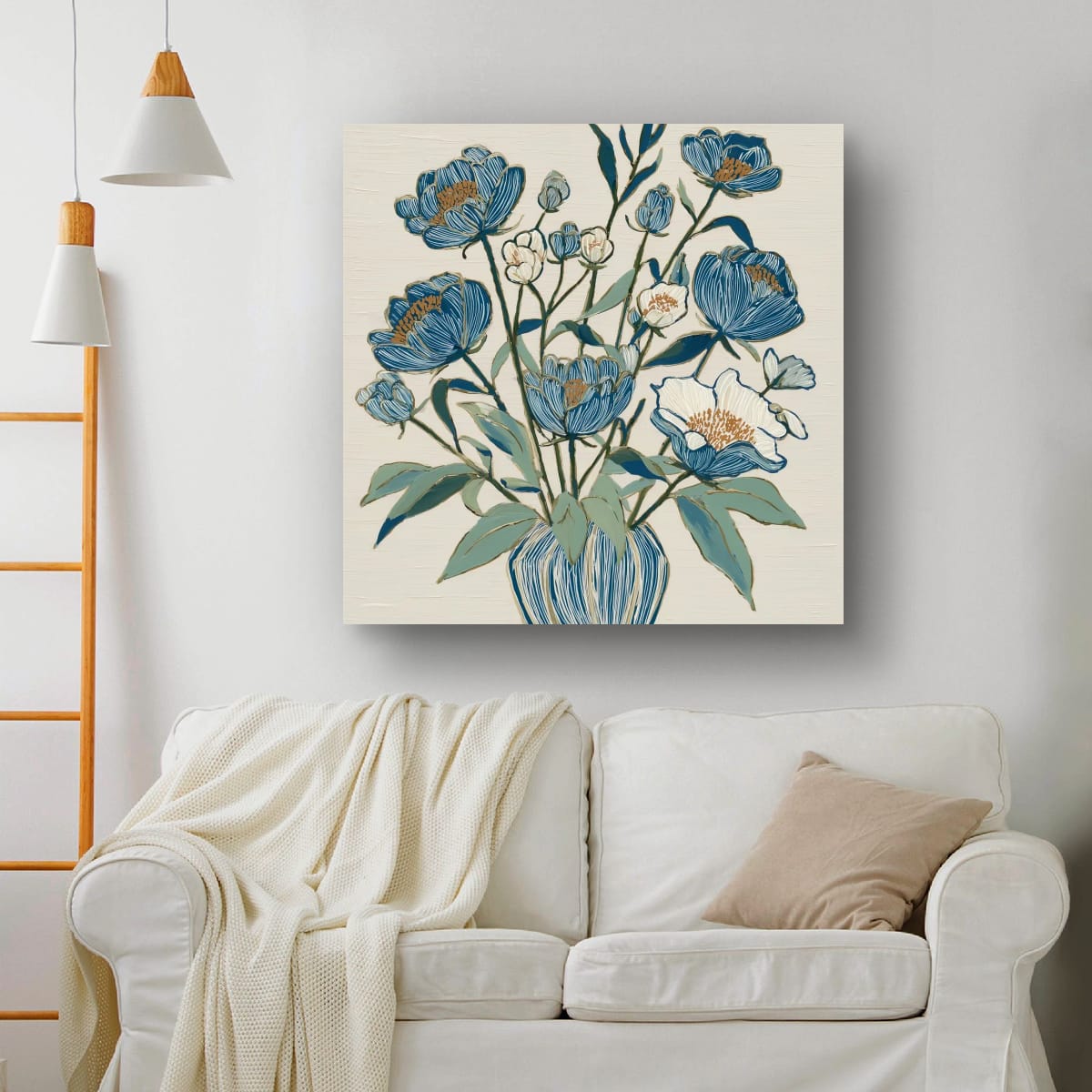 Indigo Block Study III gallery view – indigo print in a curated interior setting