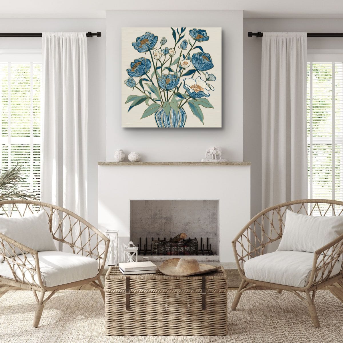 Indigo Block Study III interior image – botanical print displayed in a styled space