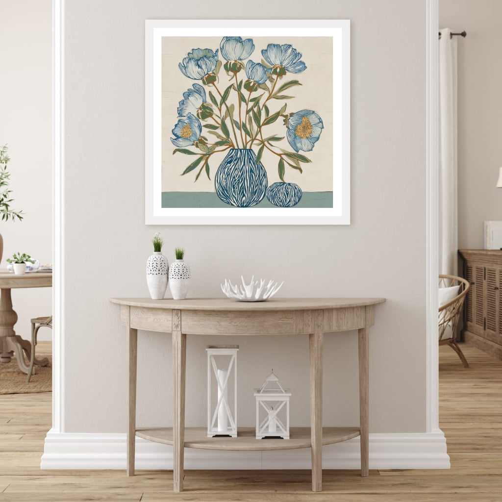 Indigo Block Study IV interior view – framed botanical print in a home setting