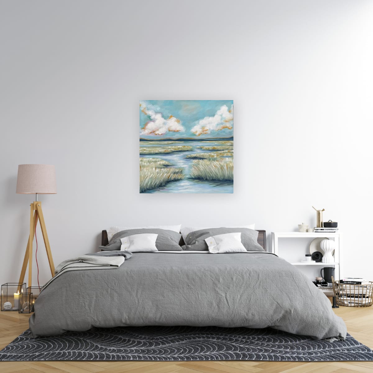 Serene Tides gallery image – marsh landscape print in a curated interior setting