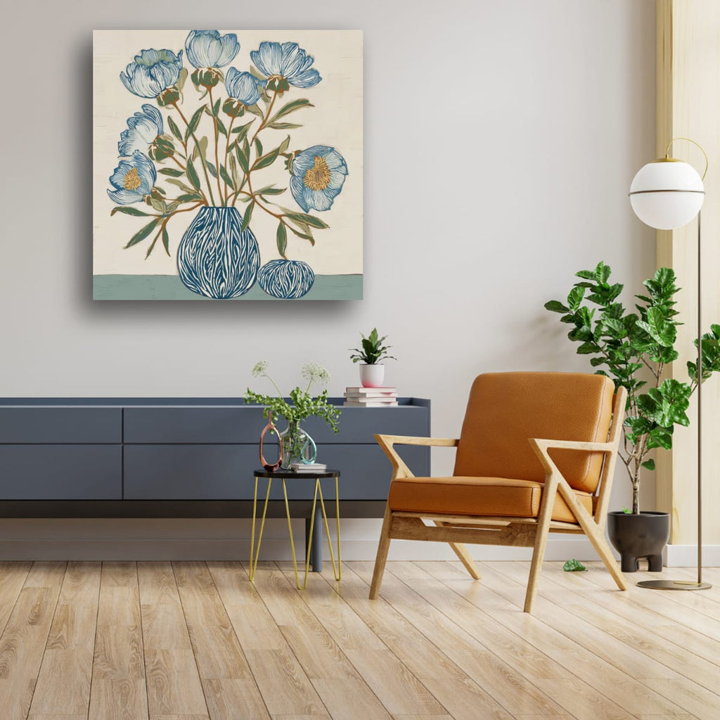 Indigo Block Study IV room view – botanical fine art print in a home interior