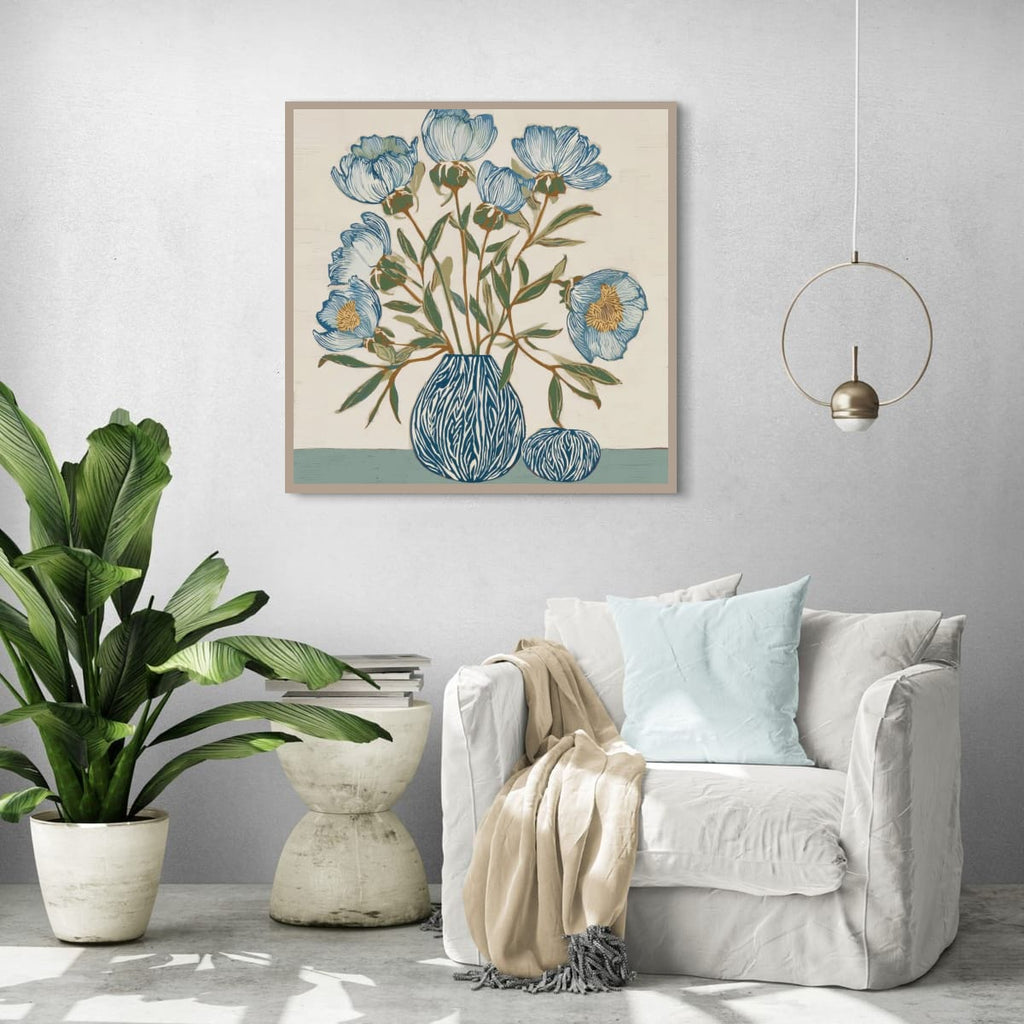 Indigo Block Study IV gallery image – indigo botanical print in a curated interior