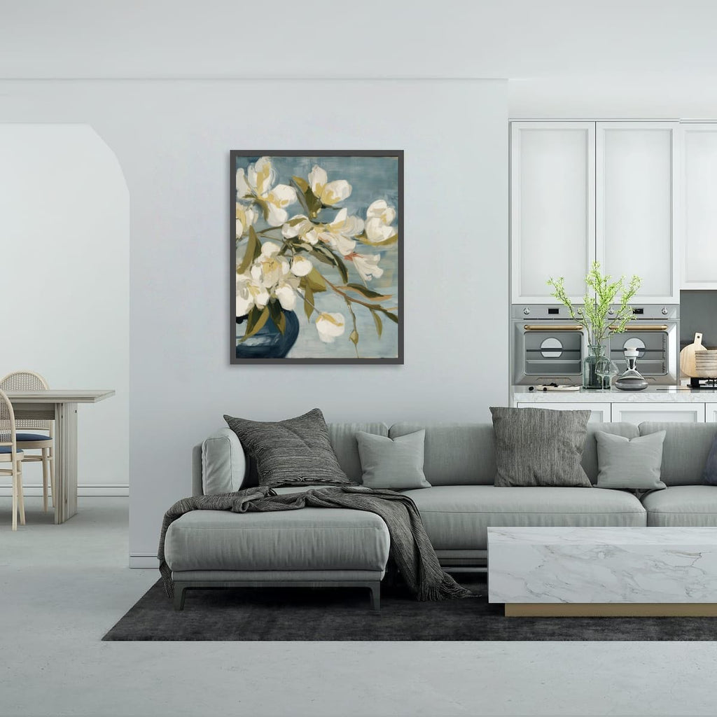 Salt Washed Bloom II home decor view – indigo floral print displayed in a room
