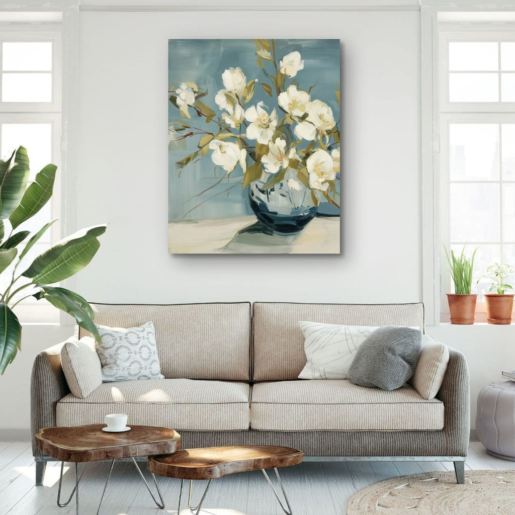 Salt Washed Bloom I interior view – framed coastal botanical print in a home decor setting