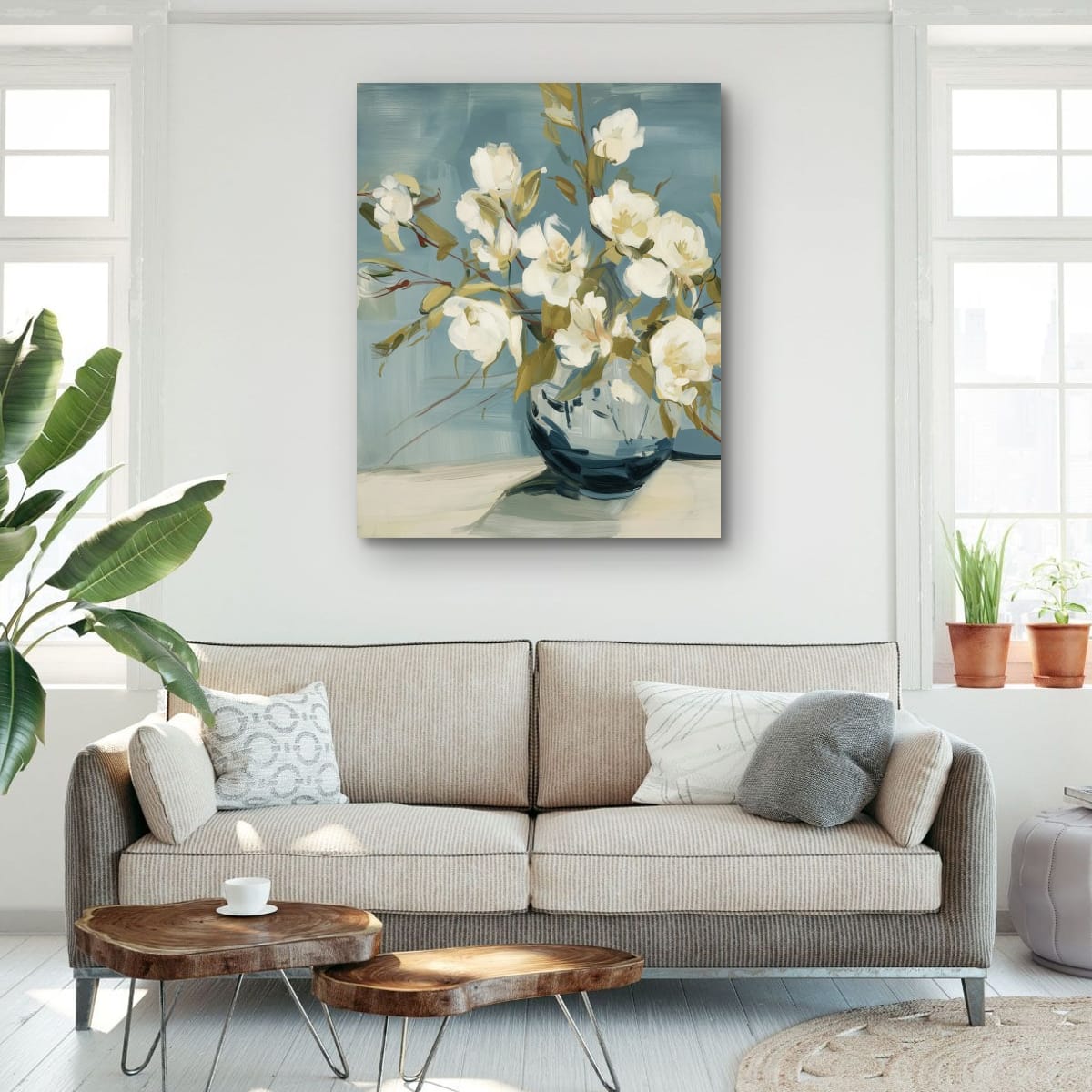 Salt Washed Bloom I interior view – framed coastal botanical print in a home decor setting