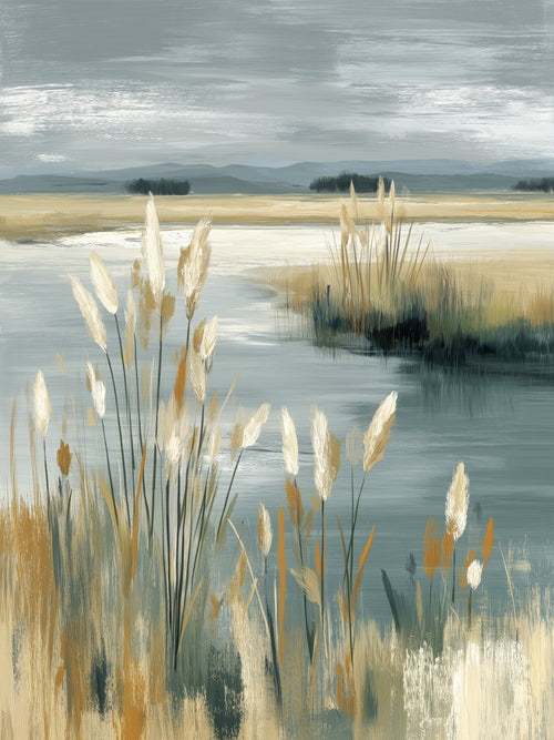 Drift & Tide I – painterly coastal landscape fine art print by Paula Freeman, 36x48 inch canvas