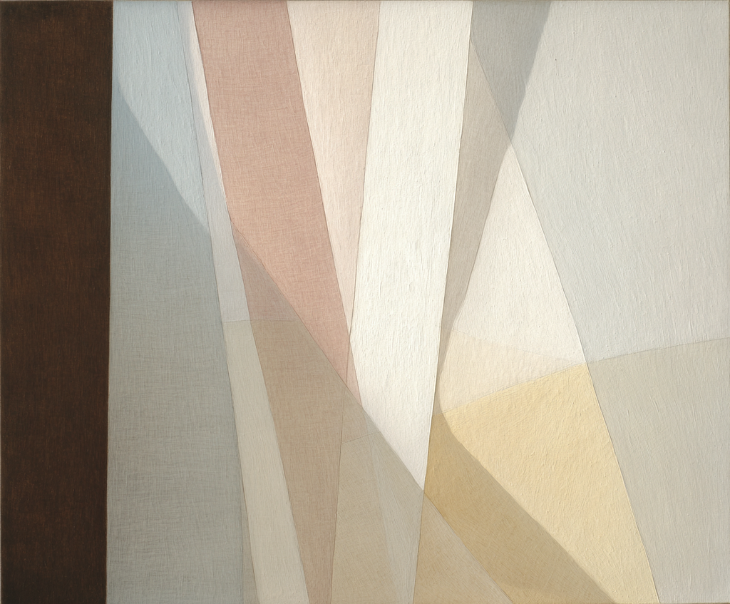 Abstract art with wavy lines in brown, beige, and white on a textured background