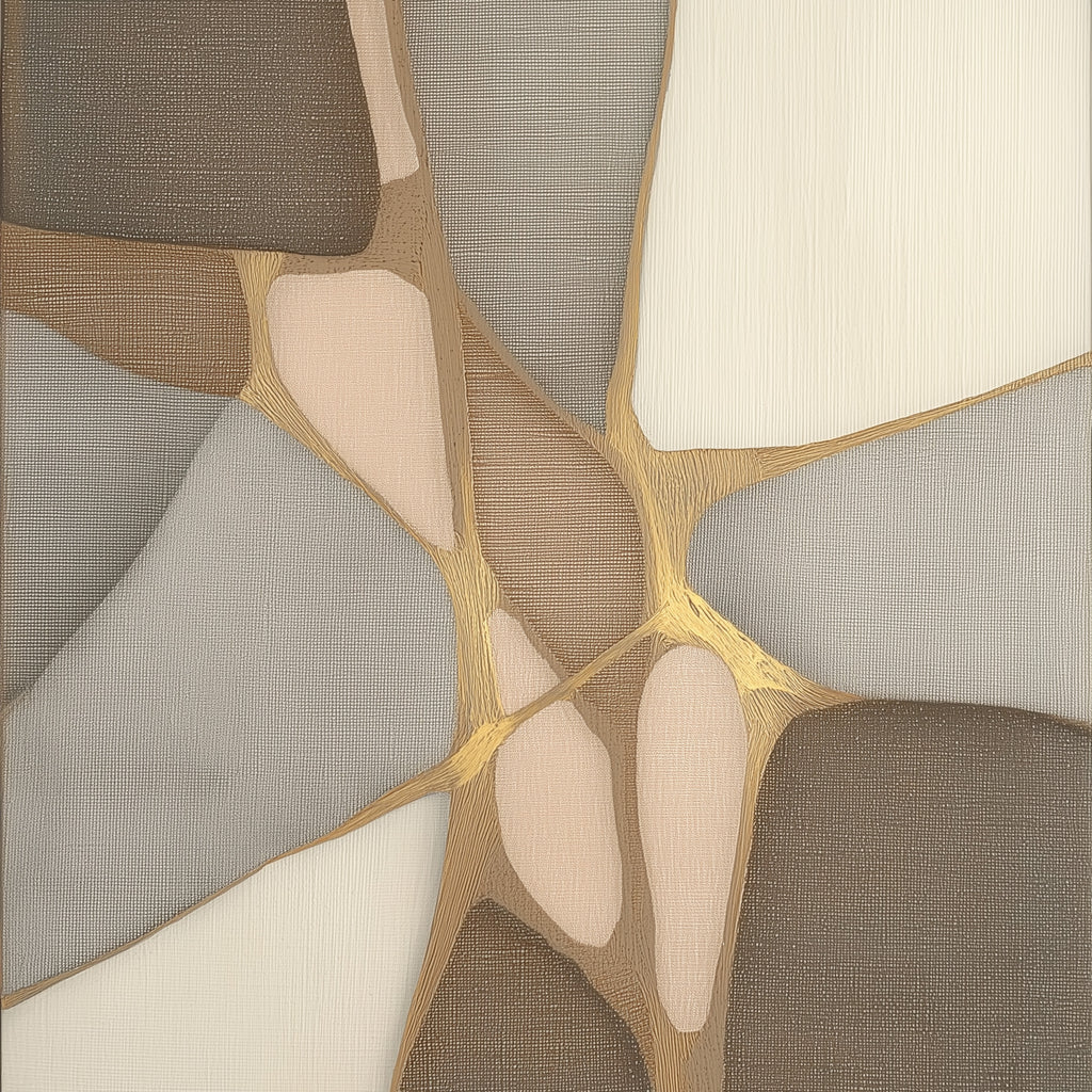Abstract pattern with geometric shapes in brown, beige, and gray on a beige background