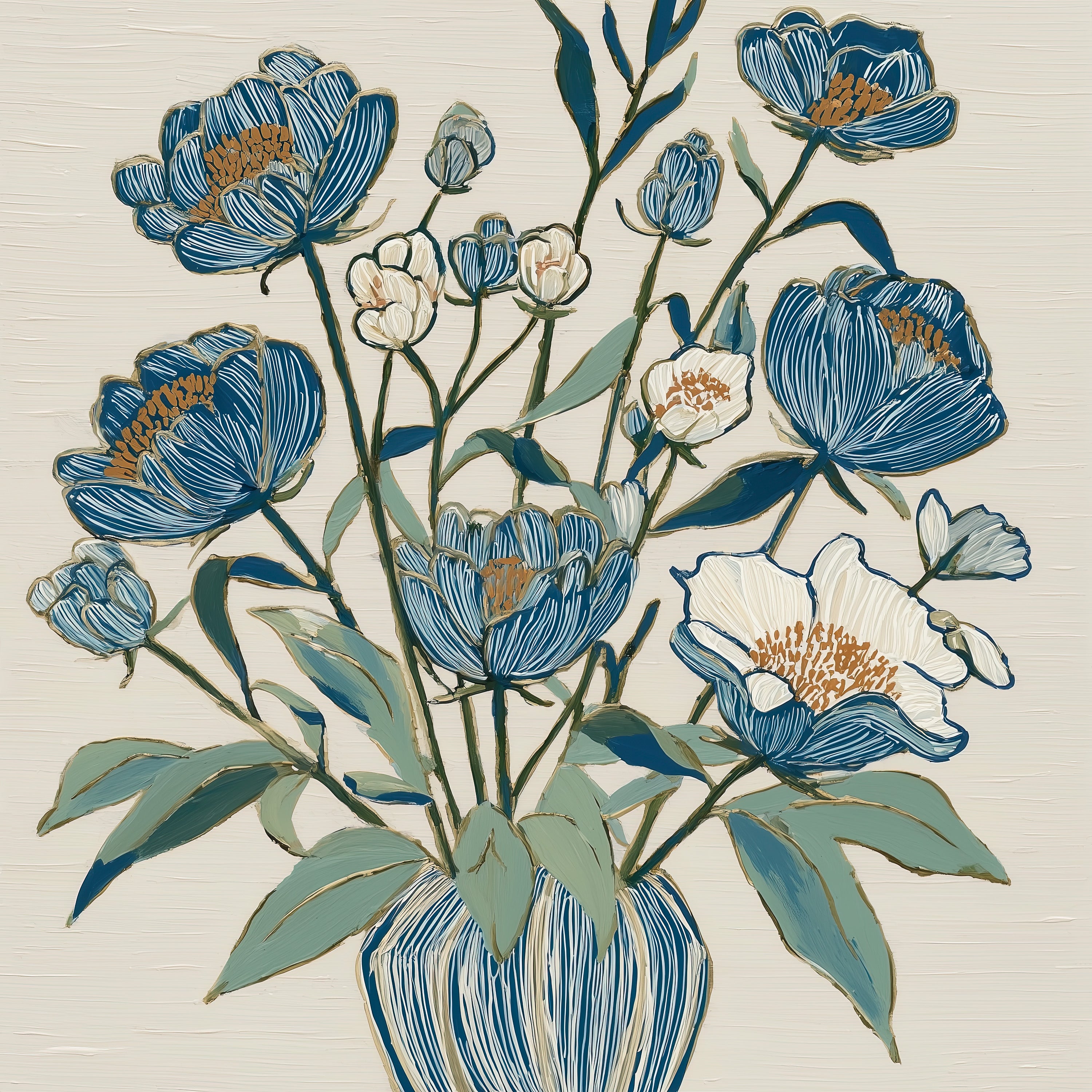Indigo Block Study III – bold square indigo botanical fine art print by Paula Freeman, 48x48 inch canvas