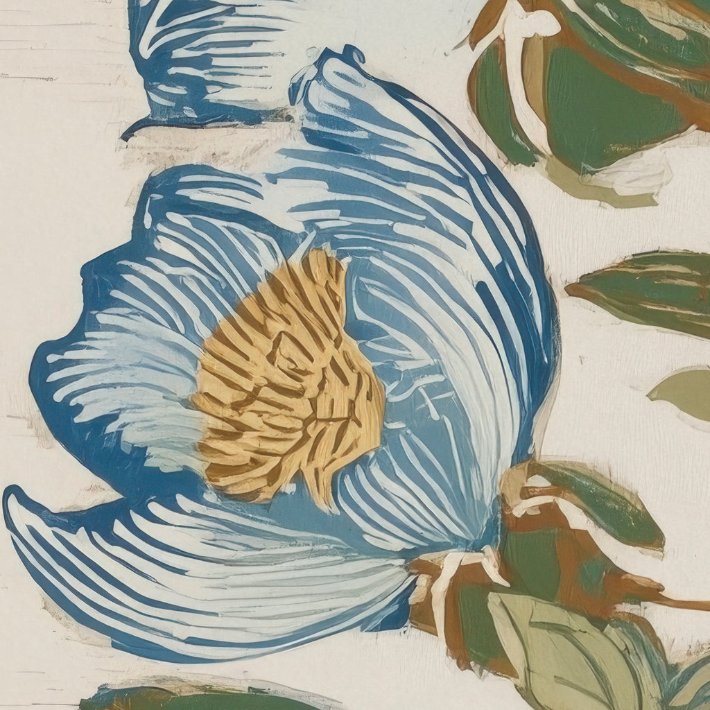 Indigo Block Study IV detail – close-up of deep indigo floral texture and brushwork