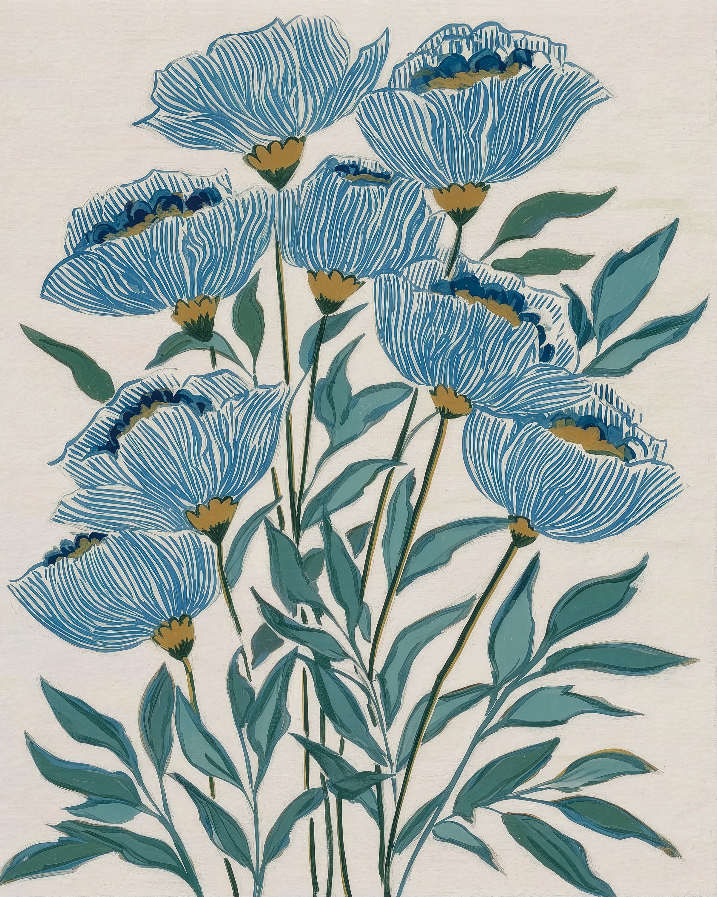 Indigo Block Study I – bold indigo floral fine art print by Paula Freeman, 48x60 inch canvas