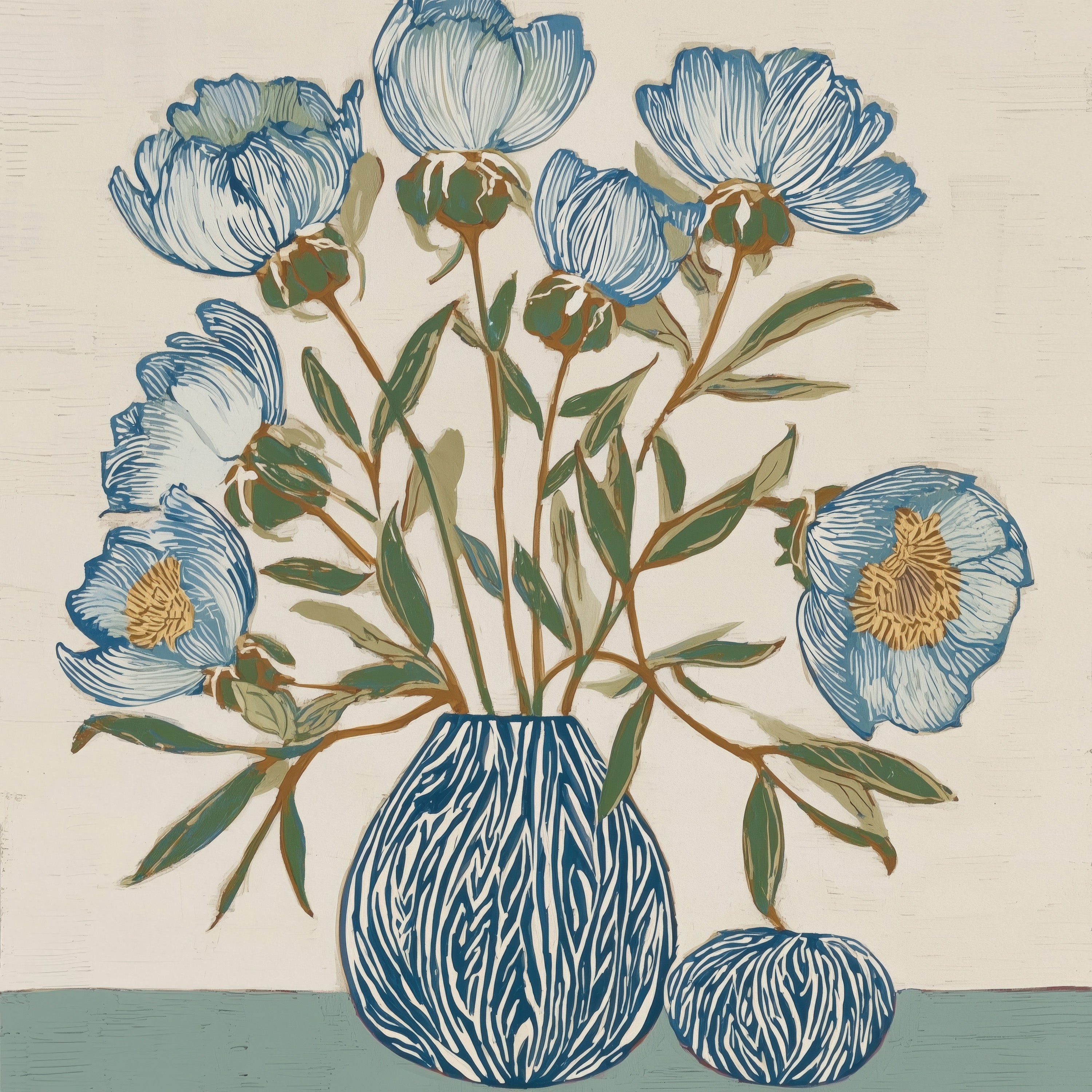 Indigo Block Study IV – rich square indigo botanical fine art print by Paula Freeman, 48x48 inch canvas