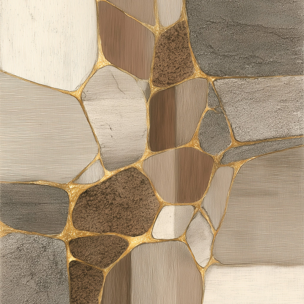 Layered Ground III detail – close-up of earthy geometric layers and warm linen texture