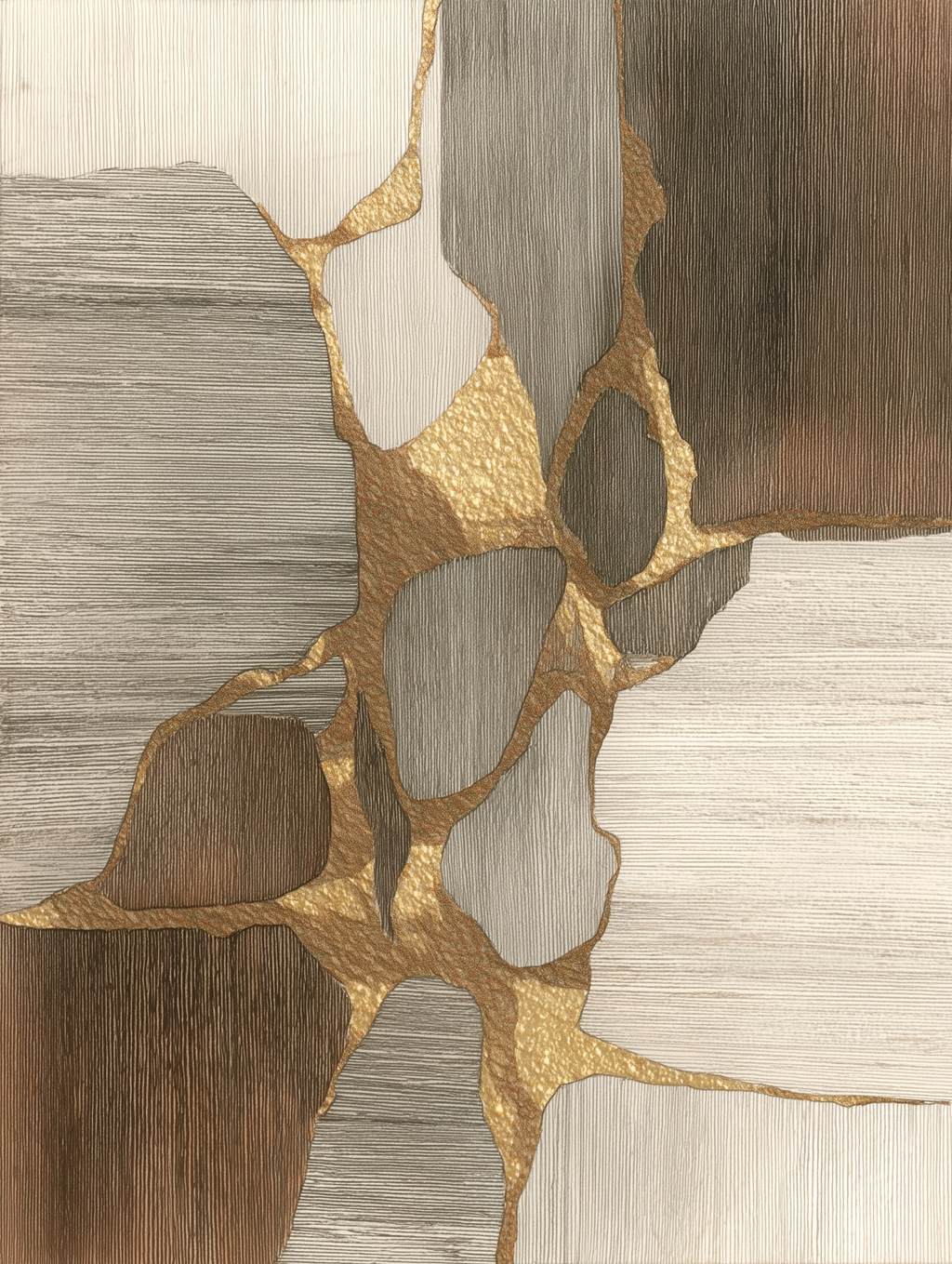 Abstract design with gold, brown, and beige colors on a textured background