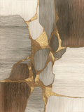 Abstract design with gold, brown, and beige colors on a textured background