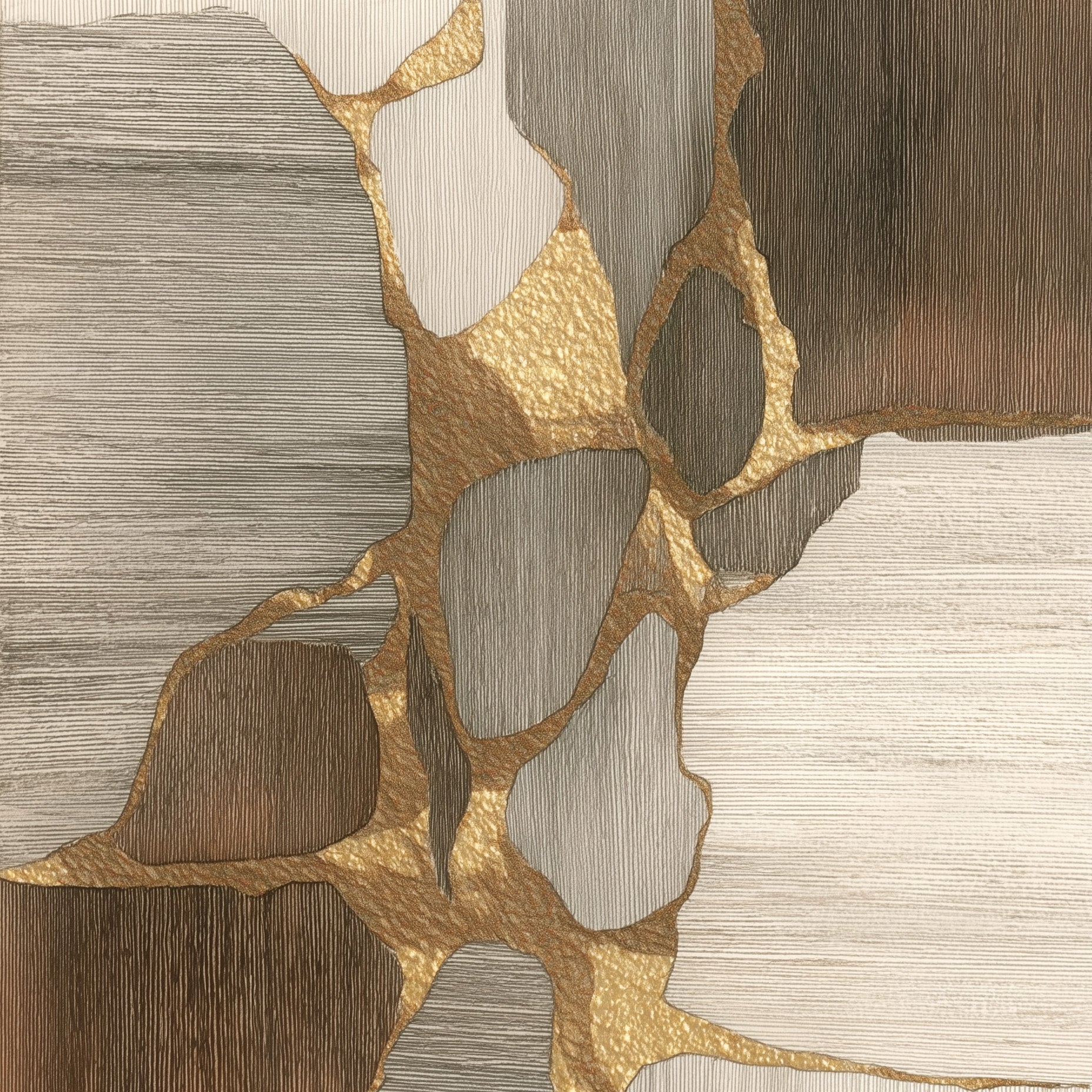 Close-up of a textured surface with gold and brown patterns