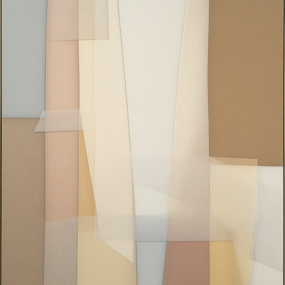 Structured Layers I detail – close-up of geometric linen patterns and warm neutral tones