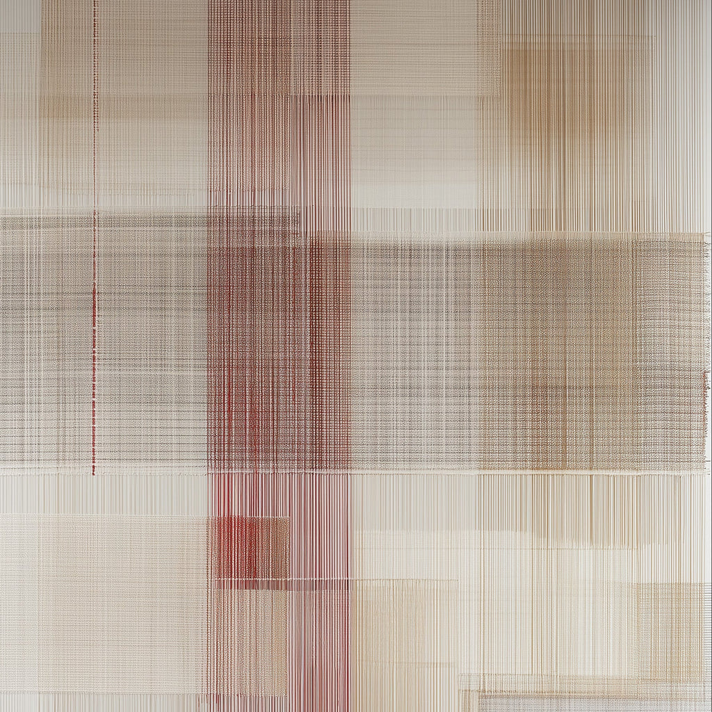 Textured wall art with a grid pattern in earthy tones on a neutral background