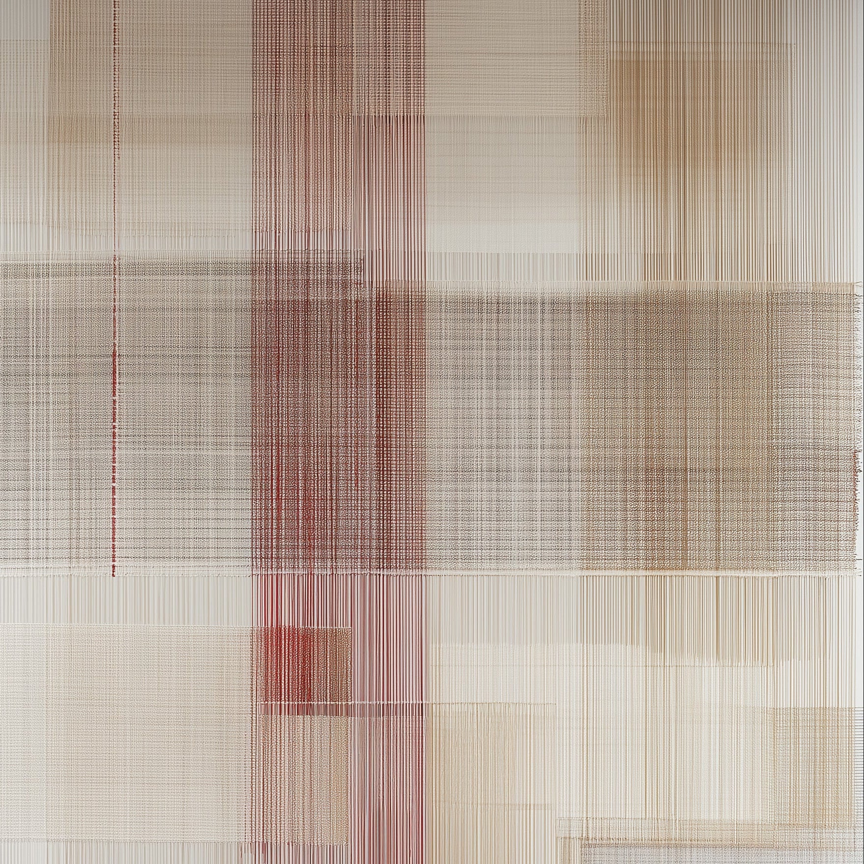 Textured wall art with a grid pattern in earthy tones on a neutral background