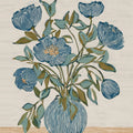 Linen & Lapis Vase – botanical still life fine art print by Paula Freeman, 40x40 inch canvas