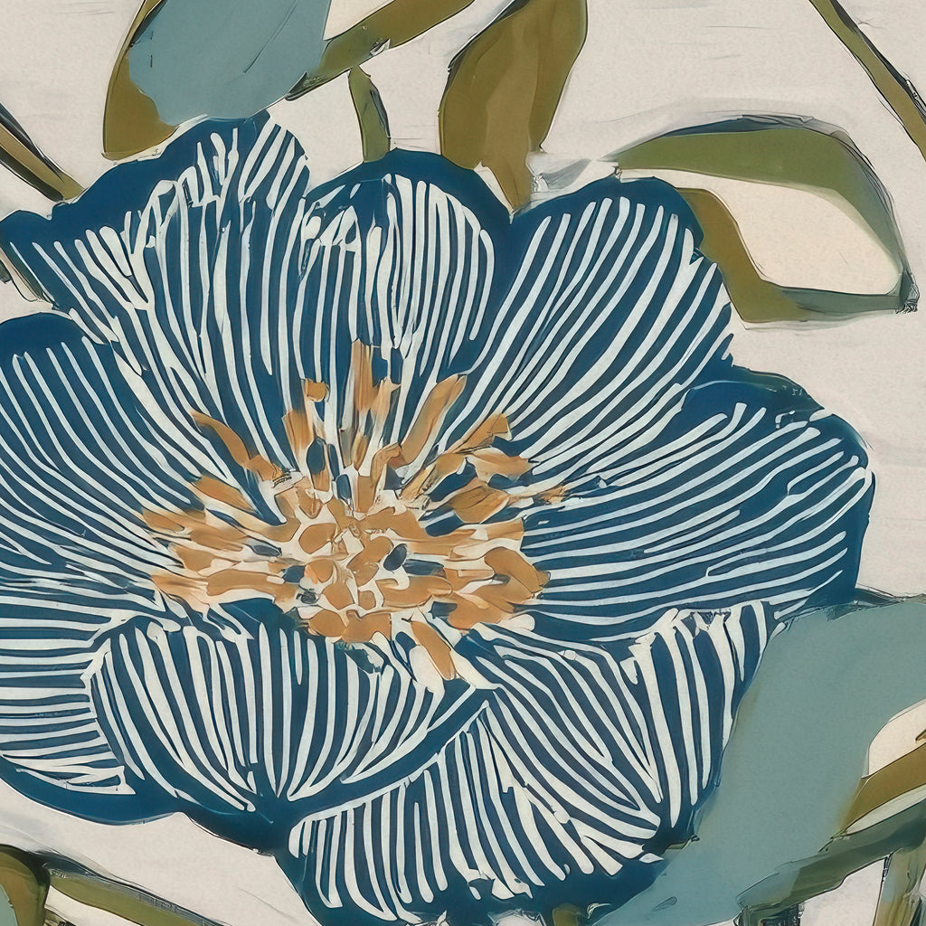 Linen & Lapis Vase detail – close-up of blue-and-linen vase painting and brushwork