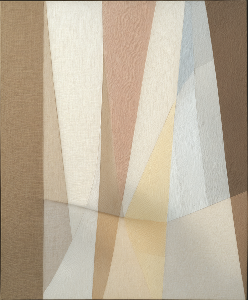 Abstract art with wavy lines in earthy tones on a textured surface