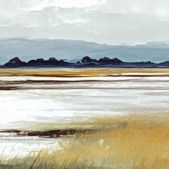 Marsh Horizon detail – close-up of wide coastal sky and salt grass horizon brushwork