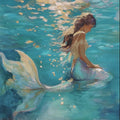Mermaid Light I – luminous coastal fine art print by Paula Freeman, soft ocean blues on medium format canvas