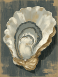 Artistic depiction of an oyster shell with a textured background