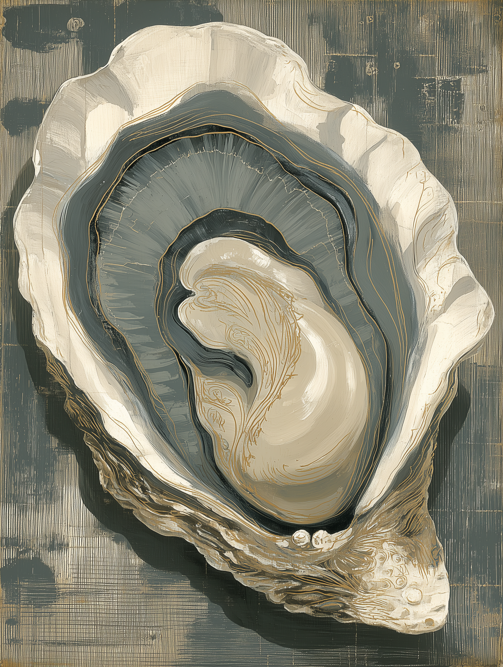 Close-up of an oyster shell with a textured background
