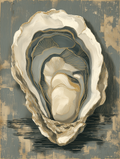 Artistic depiction of an oyster shell with a textured background