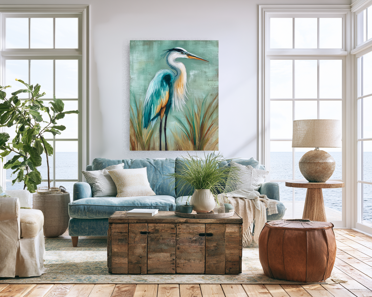 Quiet Tide Heron I — Coastal Marsh Fine Art Print · Verilucent House