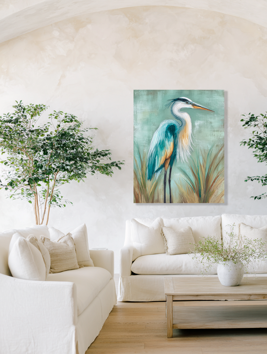 Quiet Tide Heron I — Coastal Marsh Fine Art Print · Verilucent House