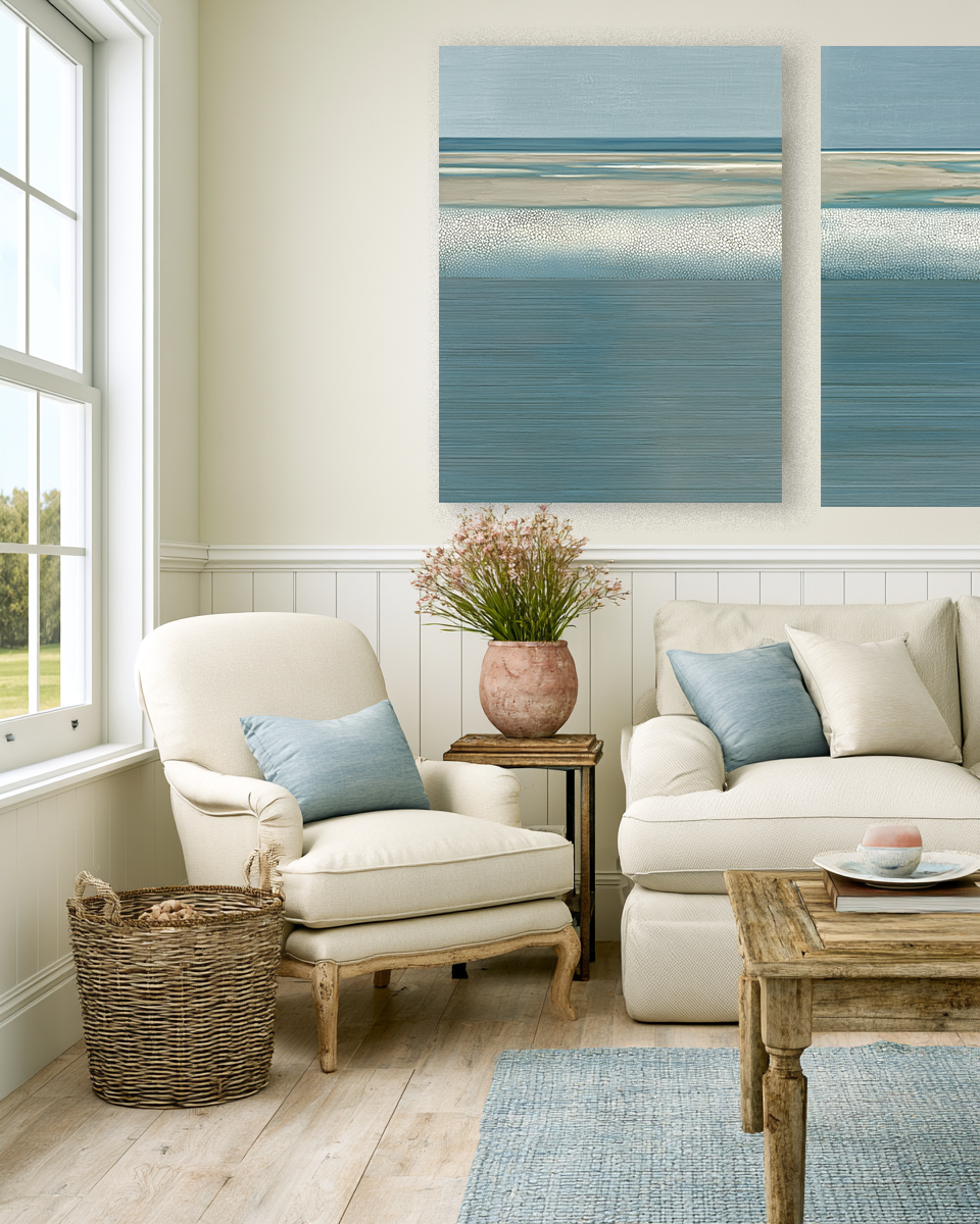 Coastal Drift II interior mockup – coastal fine art print displayed in a home setting