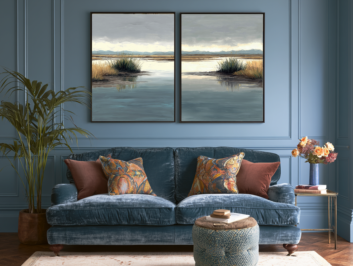 Tidewater Path series set mockup – pair of coastal path prints displayed together