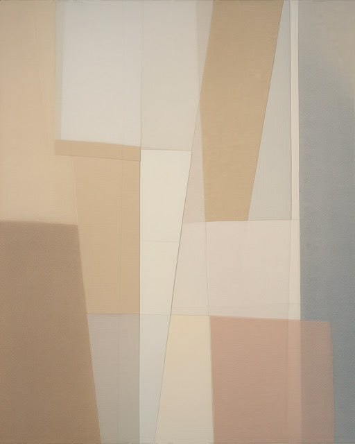 Abstract art with geometric shapes in soft colors on a textured background