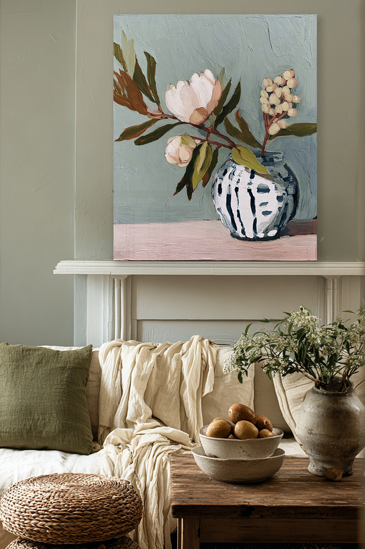 Blush & Blue Garden — Botanical Fine Art Print · Verilucent House