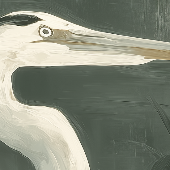 Grey Sky Heron I detail – close-up of heron head and plumage with dark textured background