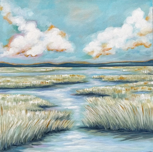 Serene Tides – tranquil marsh landscape fine art print by Paula Freeman, painterly coastal tones