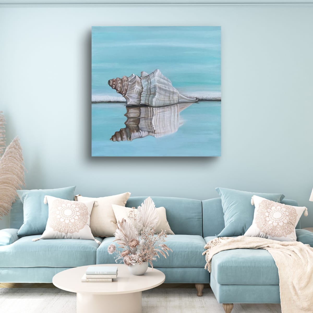 Tranquil Shell Reflection room view – shell fine art print displayed in a home interior