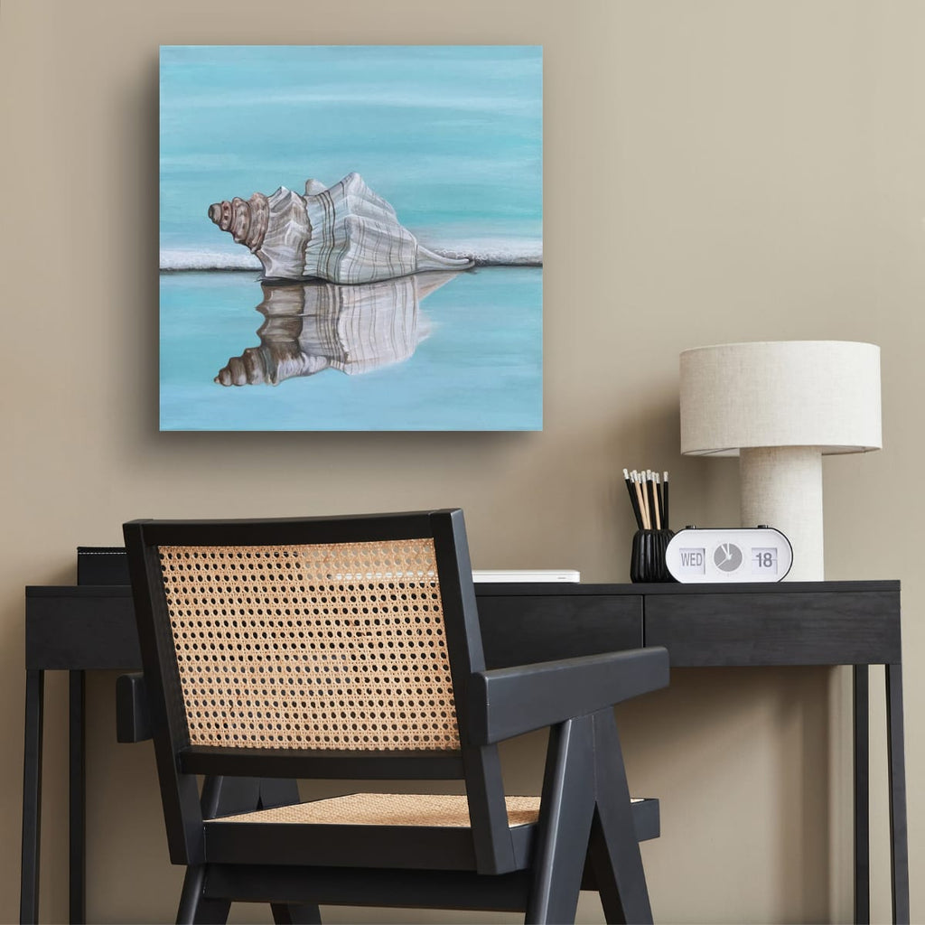 Tranquil Shell Reflection interior mockup – shell print displayed in a styled living room