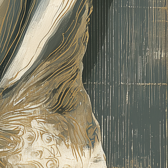 Abstract art with gold and black brushstrokes on a textured background