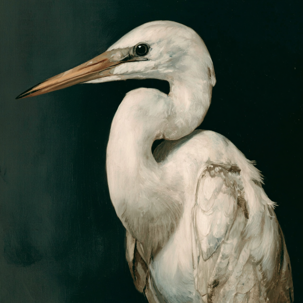 White heron with a dark background