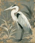 Grey Sky Heron II – painterly heron fine art print by Paula Freeman, bird in coastal grey tones
