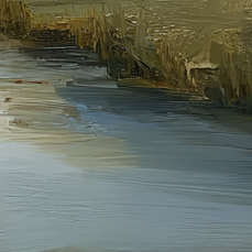 Abstract art with horizontal brush strokes in brown and blue