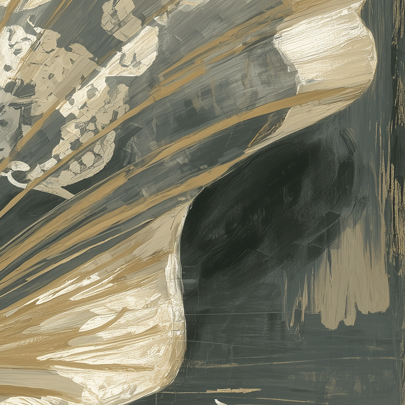 Abstract art with gold and black brush strokes on a dark background