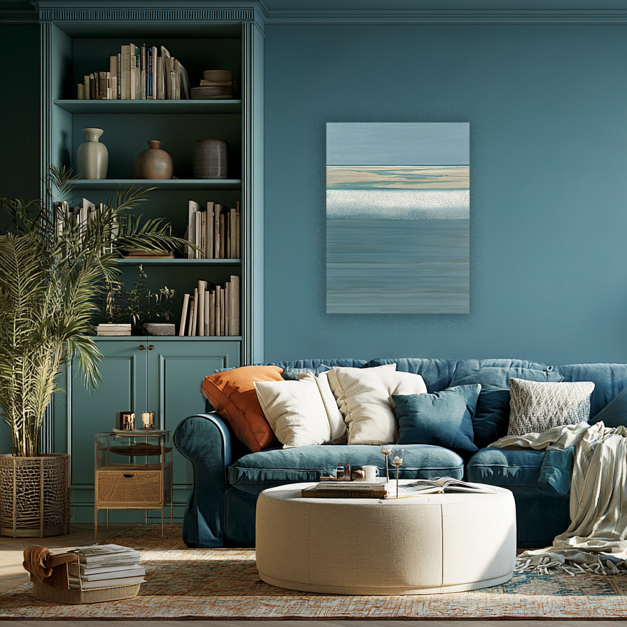 Coastal Drift III room mockup – seascape fine art print displayed in a home living space